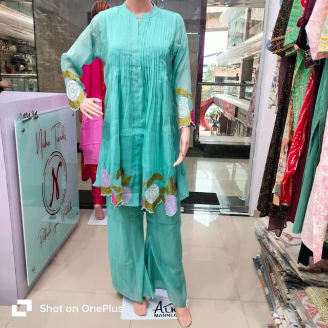 Teal, Gold, White, Pink Kurta with Palazzo