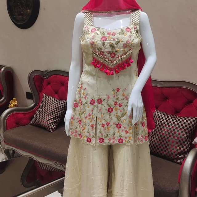 Ivory, Pink, Green, Gold Salwar Kameez