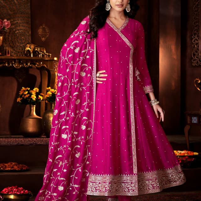 Magenta and Gold Anarkali Suit