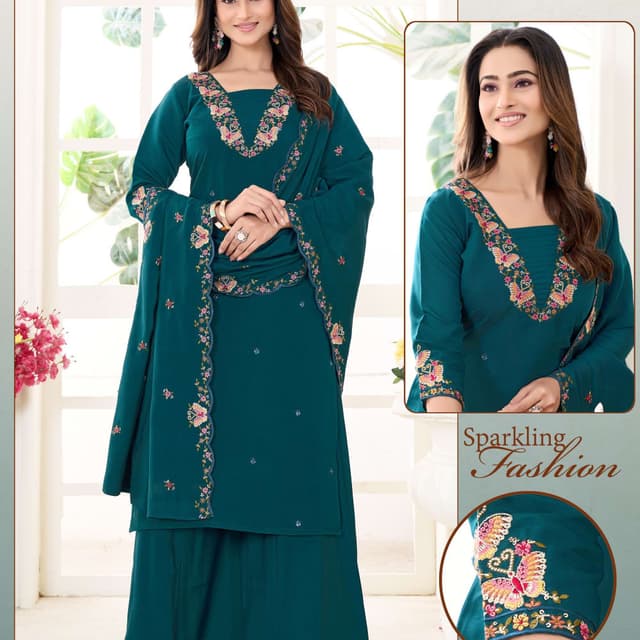 Teal, Pink, Gold Salwar Kameez Suit