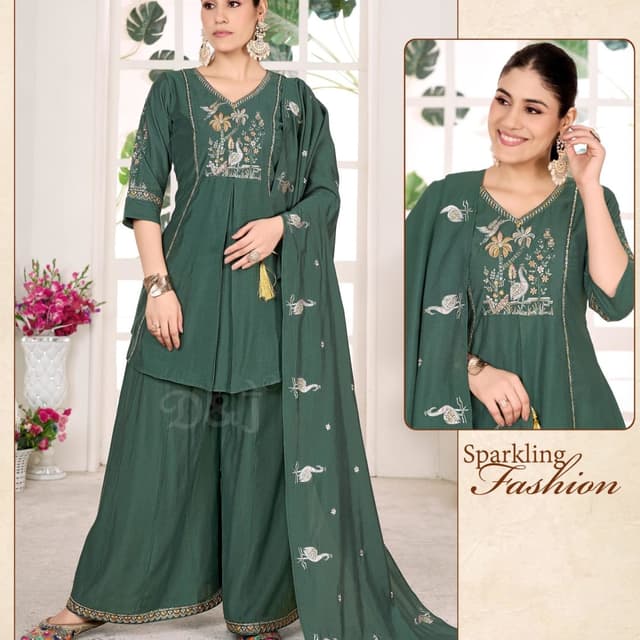 Teal green with gold and off-white accents Sharara Suit Set