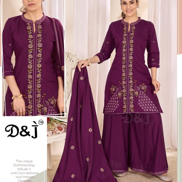 Deep Purple with Gold and Beige accents Salwar Suit Set