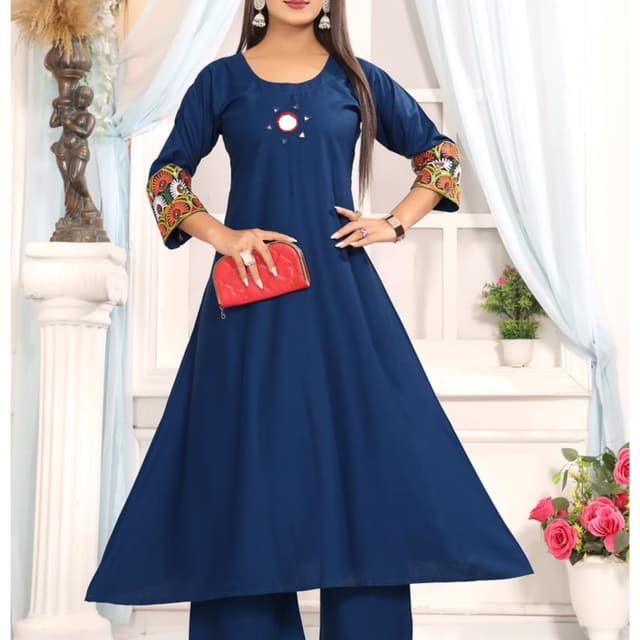 Navy Blue with multicolored accents Kurti