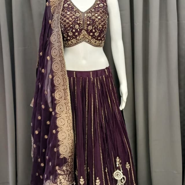 Deep Purple and Gold Lehenga Choli