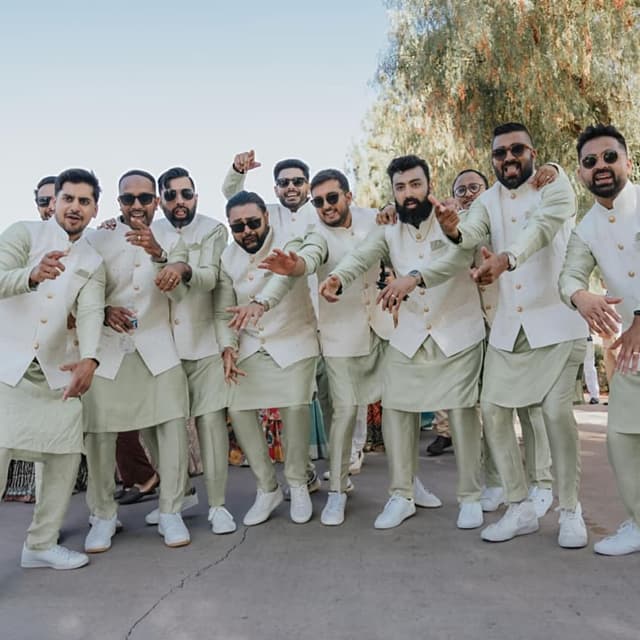 Sage Green and Cream Kurta Pajama with Waistcoat