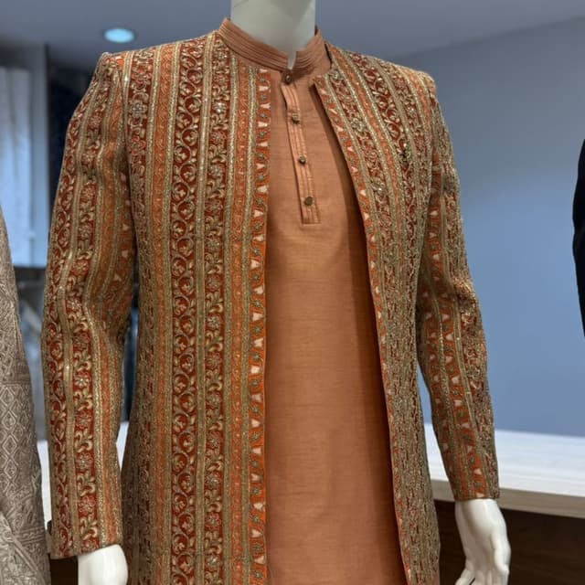Burnt Orange, Gold Sherwani