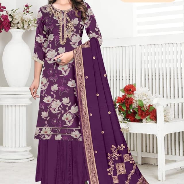 Purple, White, Gold Salwar Kameez with Dupatta