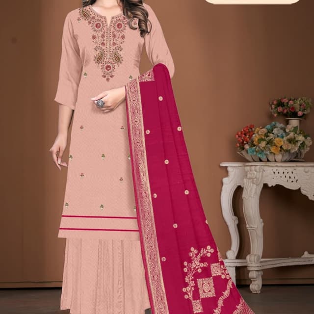Peach and Fuchsia Salwar Kameez with Dupatta