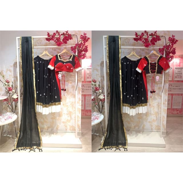 Black, Red, White, Gold Lehenga Choli