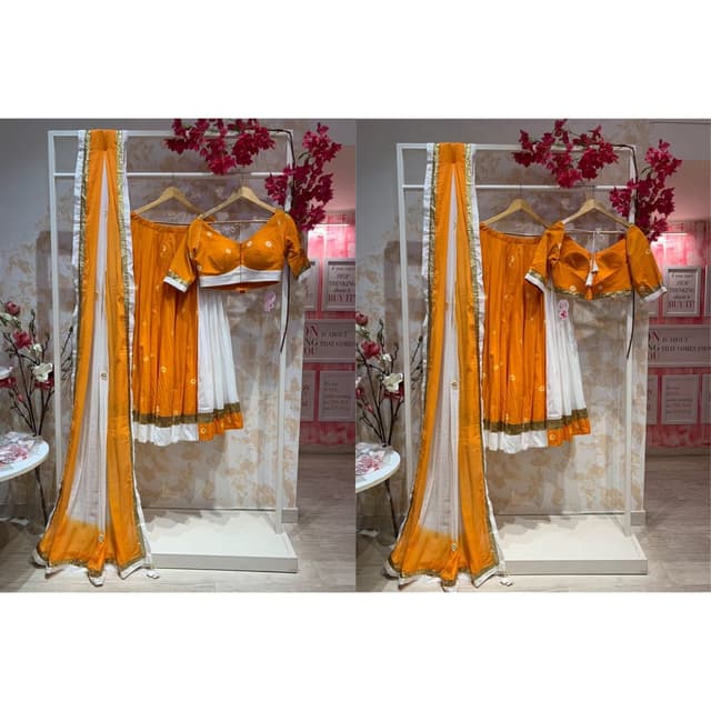 Orange and White Lehenga Choli