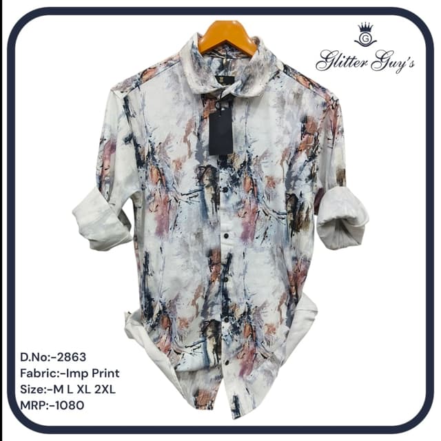 White, with a mix of earthy tones like brown, peach, and blue Shirt
