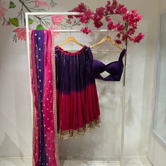 Purple, Pink, Gold Lehenga Choli with Dupatta