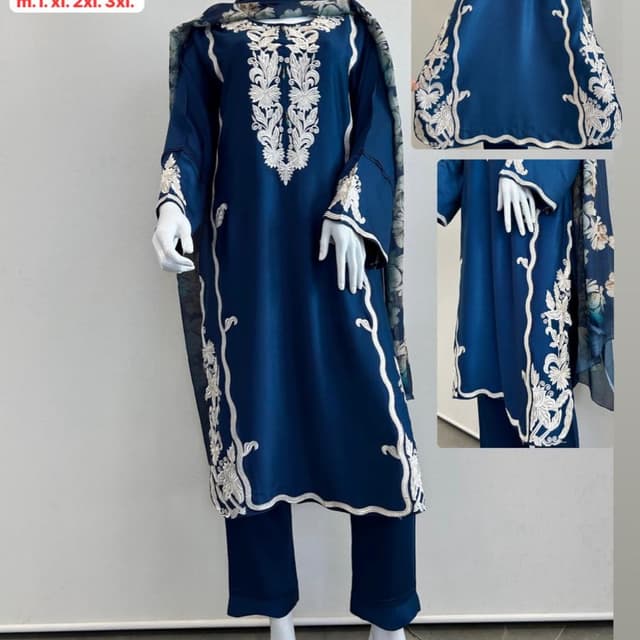 Navy Blue and White Salwar Kameez Suit