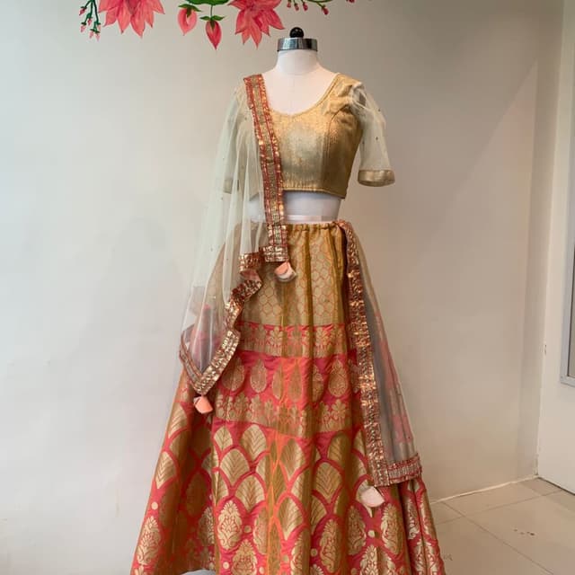 Gold, Peach, and Pink Lehenga Choli