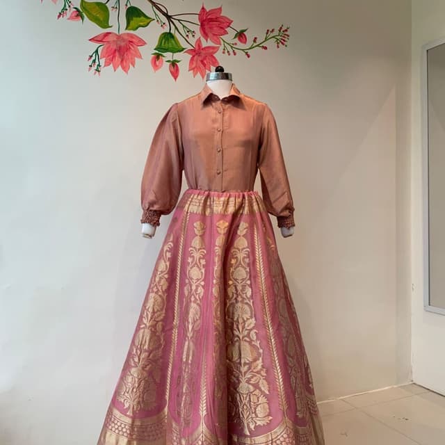 Pink and Gold Skirt and Shirt Set