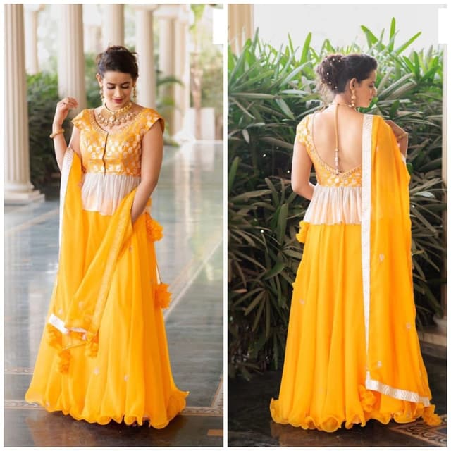 Yellow, White, Gold Lehenga Choli