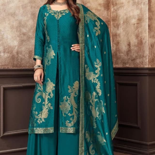 Teal and Gold Salwar Kameez with Dupatta