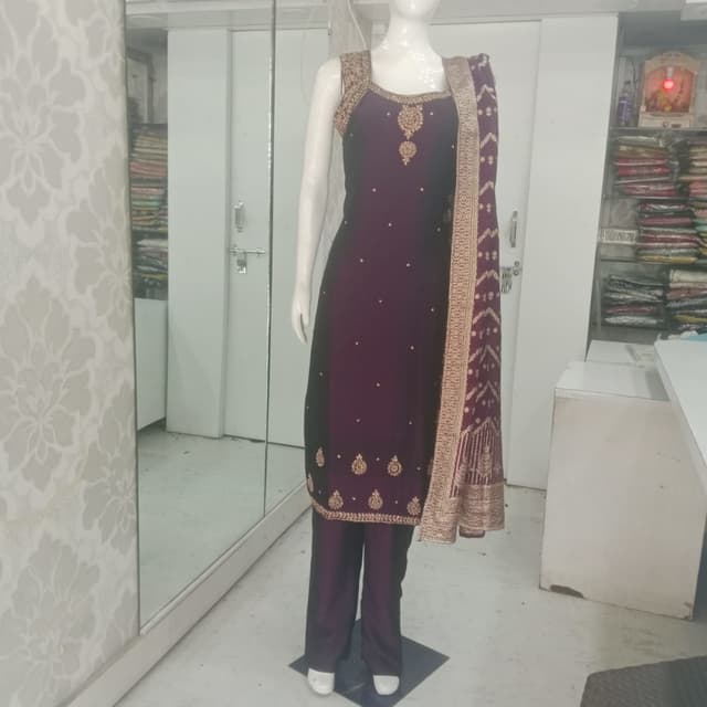 Deep Burgundy, Gold, and Black Salwar Suit