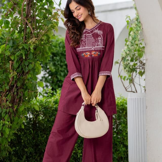 Maroon, White, Orange Kurta set