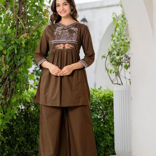 Brown, White, Orange Kurta Set