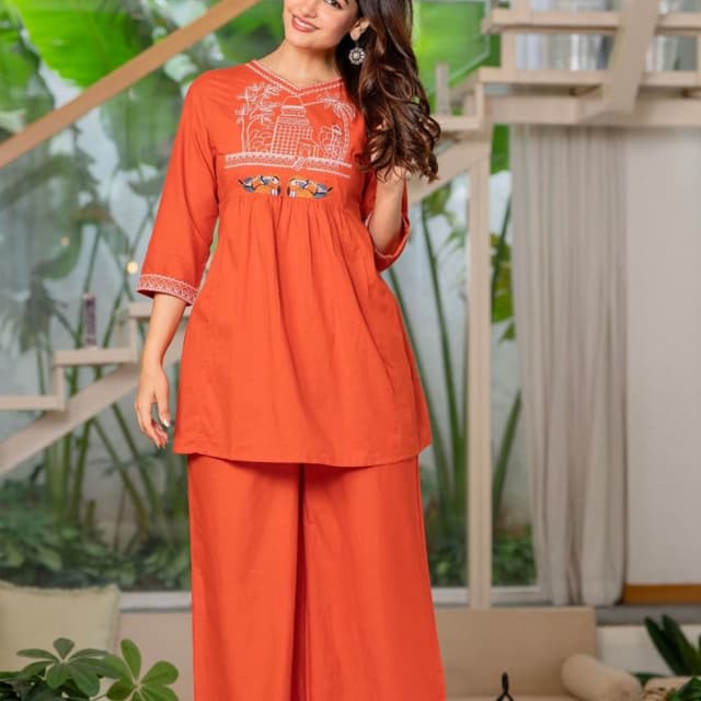Orange Kurta with Palazzo Pants