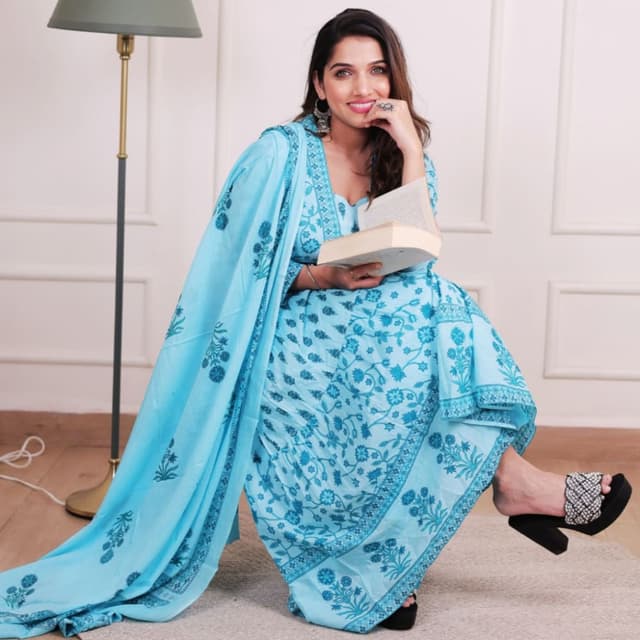 Light Blue and Dark Blue Salwar Suit Set