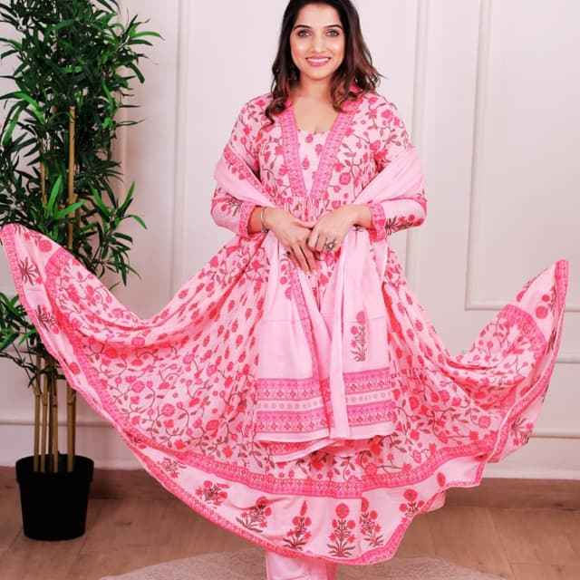 Pink and red Anarkali Suit Set