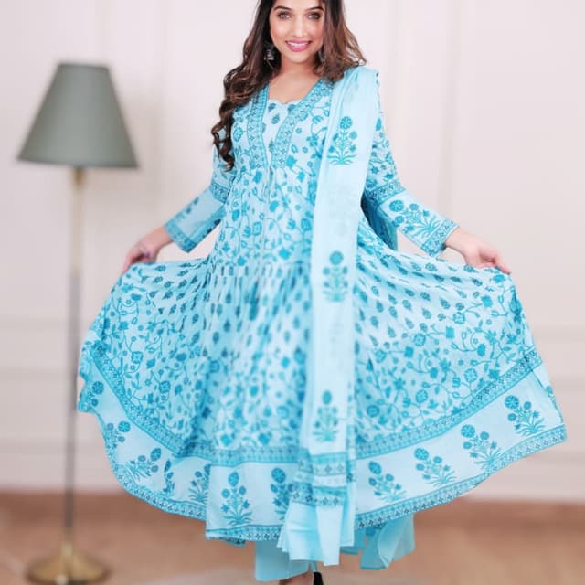 Light Blue and Darker Blue Anarkali Suit