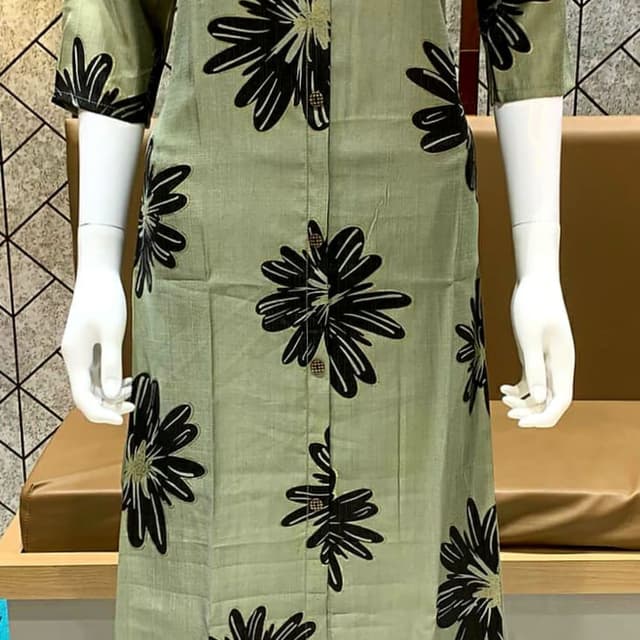 Sage green with black and white floral print Kurti