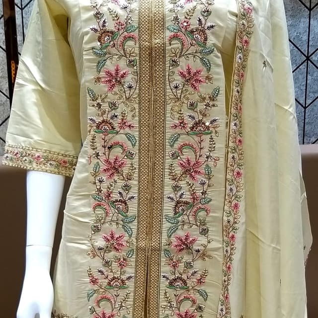 Pale Yellow, Pink, Green, Gold Salwar Kameez