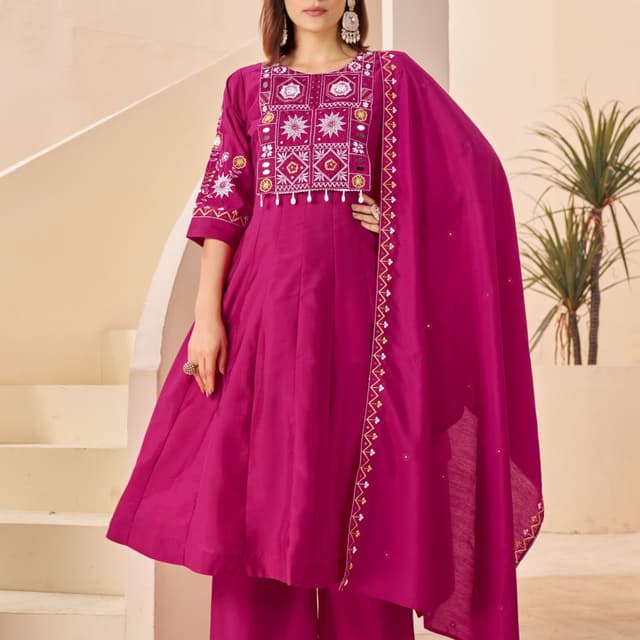 Magenta, White, Yellow Anarkali Suit