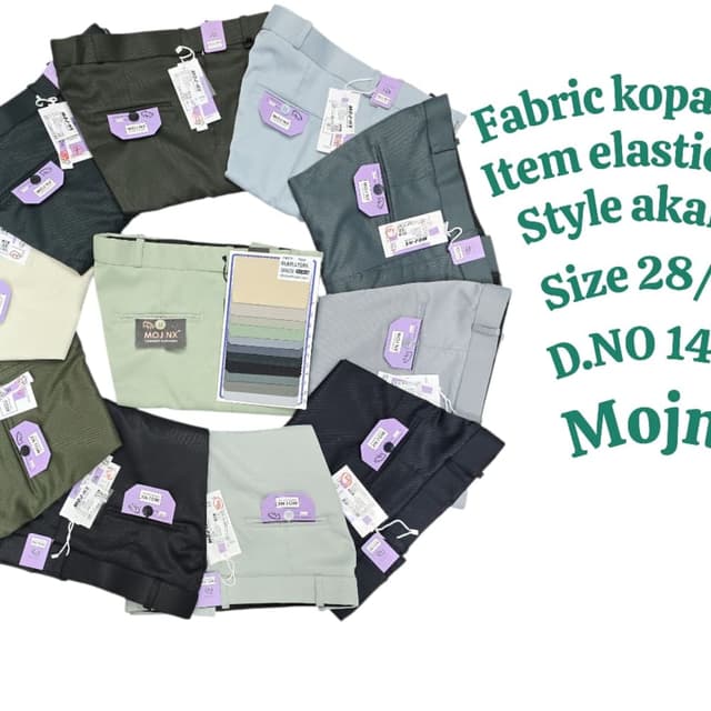 Various shades of green, black, gray, and light blue Pants