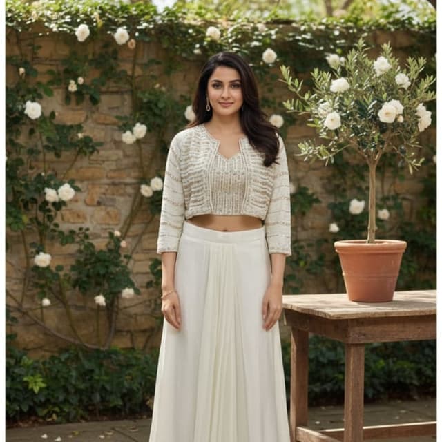 Ivory, Gold Crop Top and Skirt