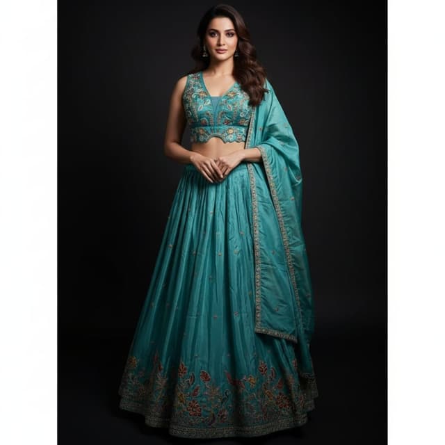 Teal, Gold, Brown Lehenga Choli