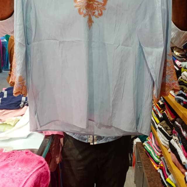 Light Blue and Peach Top/Blouse