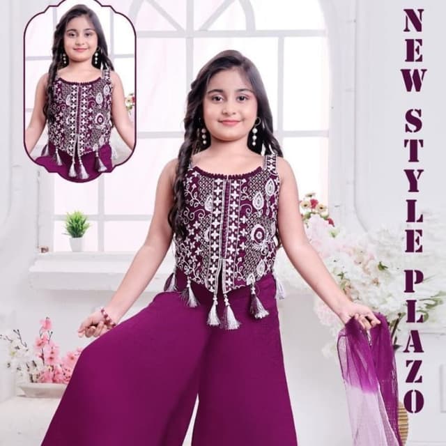 Purple, White Plazo Set