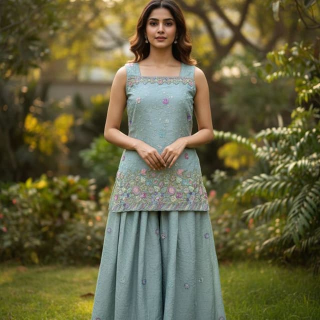 Light Blue, Pastel Hues (Pink, Purple, Green, Blue) Sharara Set