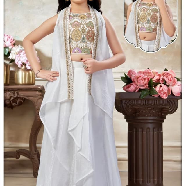 White, Gold, Multicolor Lehenga Choli with Jacket