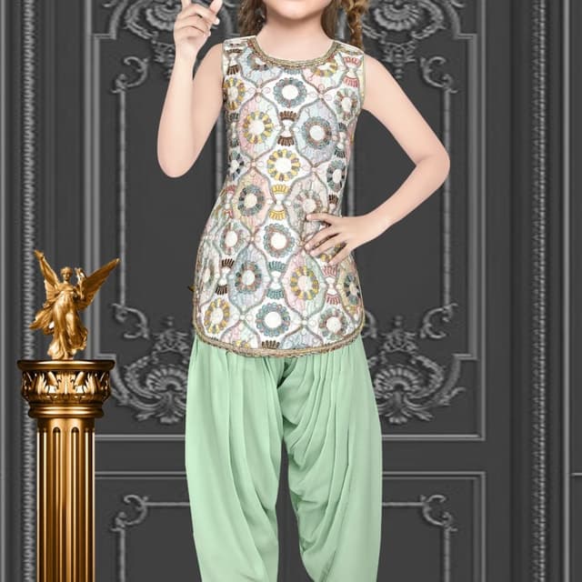 Mint green and a mix of pastel colors with gold accents Salwar Kameez