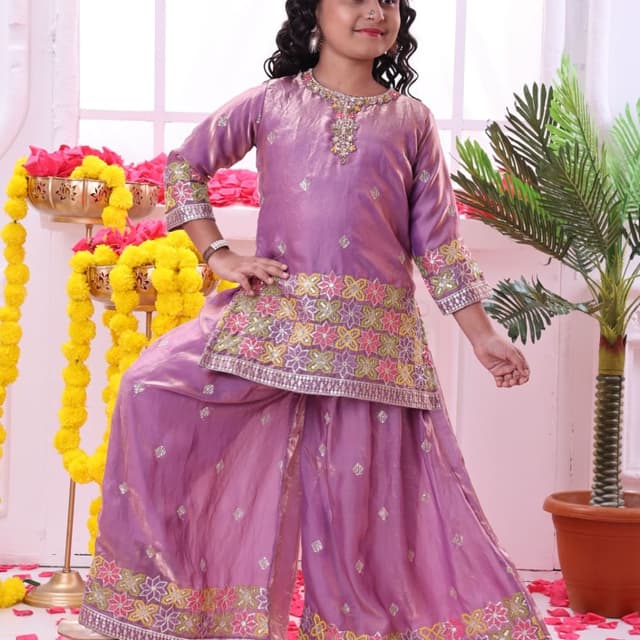 Lavender, Pink, Gold, Green Sharara Suit