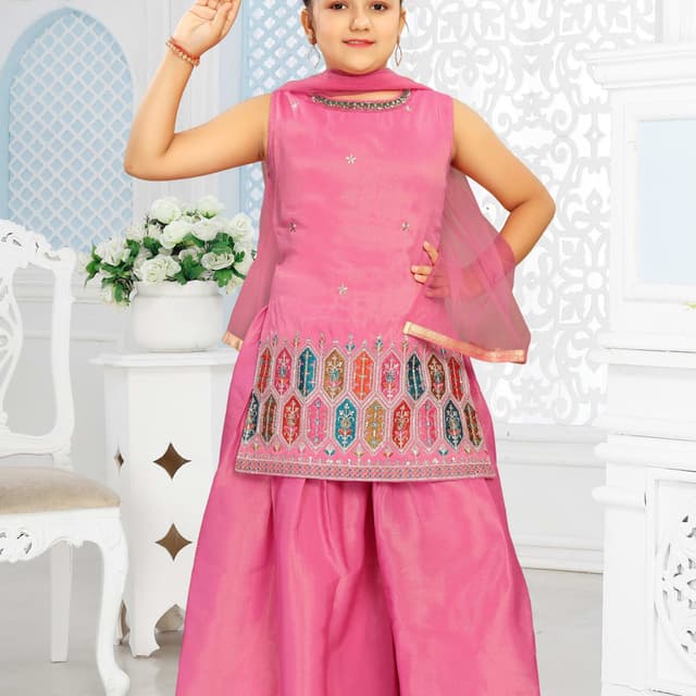 Pink with multicolor accents Sharara Suit