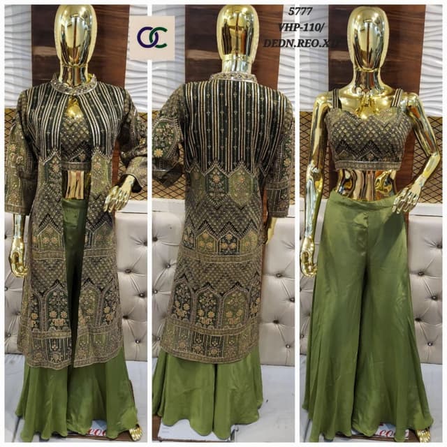 Olive Green, Black, and Gold Sharara Suit