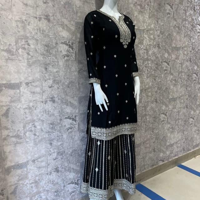Black and Silver Sharara Suit