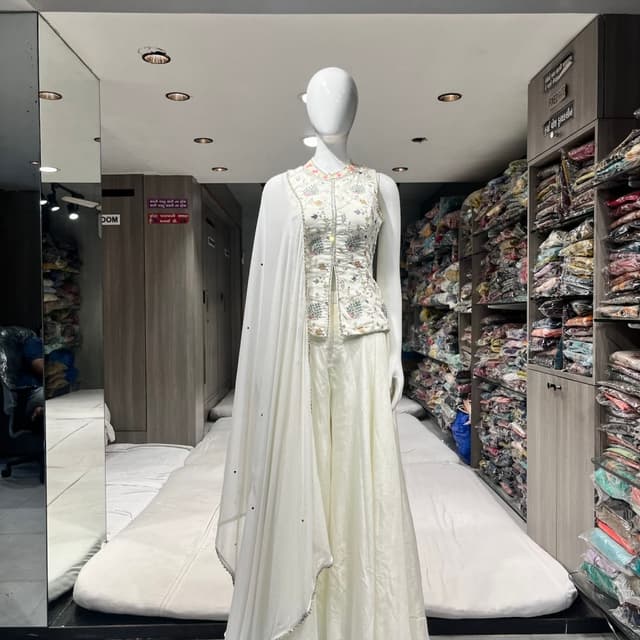 Ivory white with subtle floral accents Sharara Set