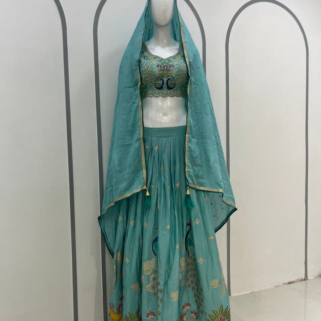 Teal, Gold, Green Lehenga Choli