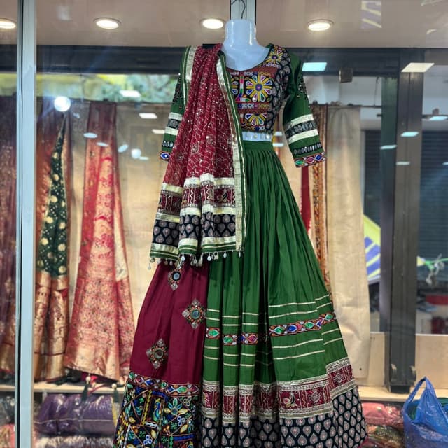 Green, Maroon, Black, Gold, and assorted embroidery colors Lehenga Choli