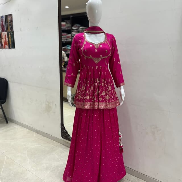 Magenta and Gold Lehenga Set