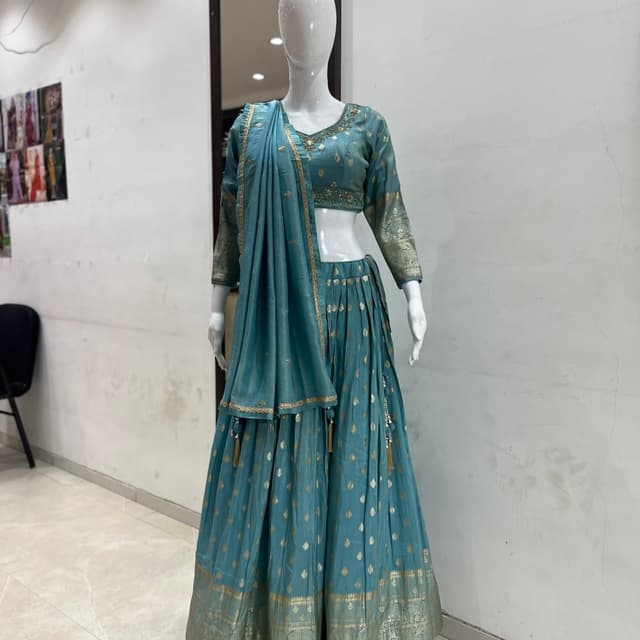 Teal and Gold Lehenga Choli