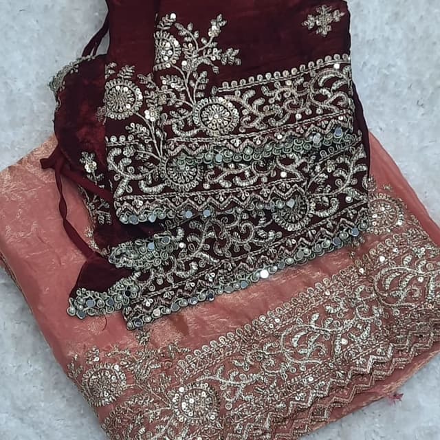 Maroon and Peach Saree Set