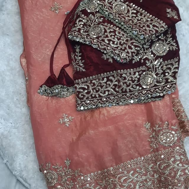 Peach and Maroon Saree